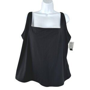 L.L. Bean New Currents Squareneck Tankini Swim Top 24W Black Solid NWT‎ SW-1996